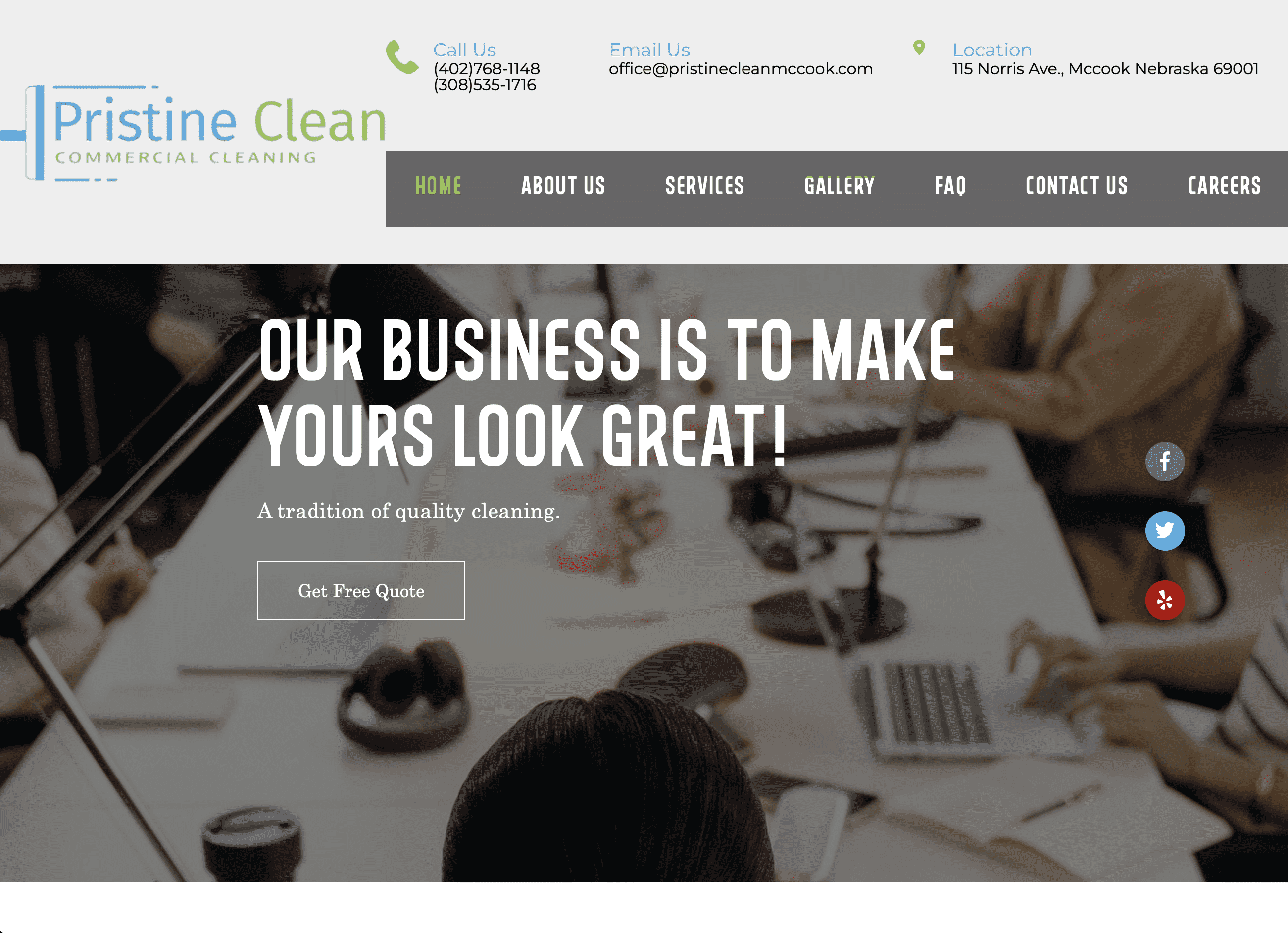 Pristine Clean Cleaning Service Website Before